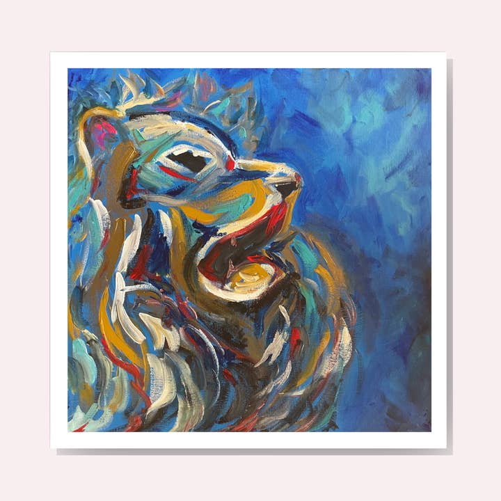 Blue Lion Greeting Card for wholesale by Crystal Wreden Art