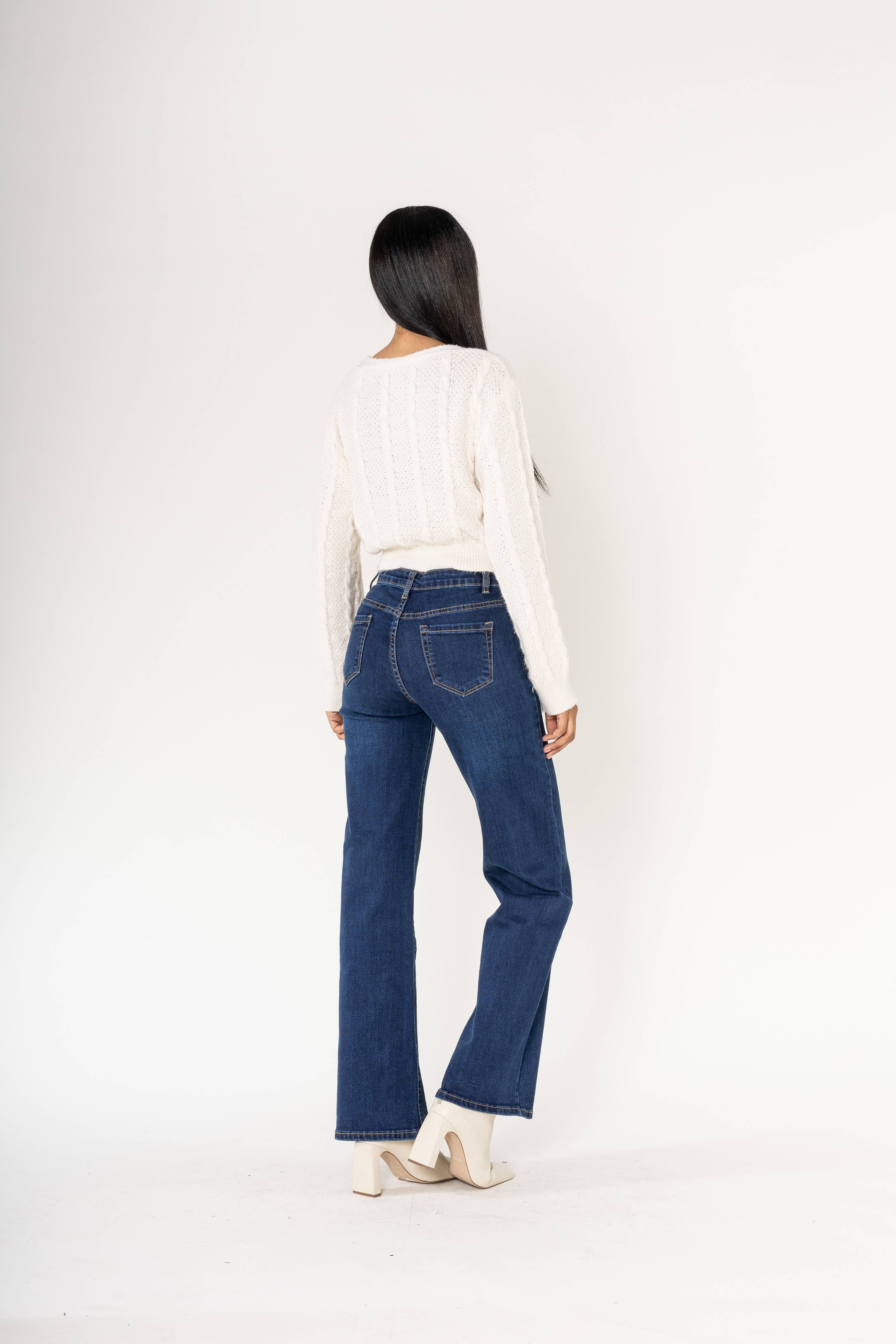 Nina Carter - Vendita all'ingrosso Jeans - Donna - Jeans a vita alta a zampa con tessuto elasticizzato P08044