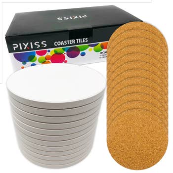 Pixiss Hexagon Ceramic Coasters with Cork Backing - 12