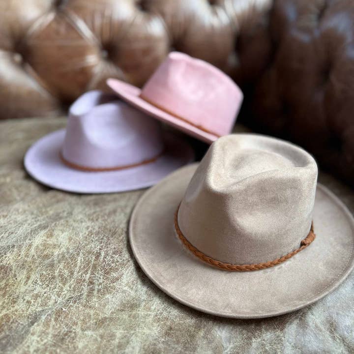 Queens INC - Wholesale Hat Accessory - Women's - Stiff Brim Rancher in Suede Hat W/ Braided Suede Belt3