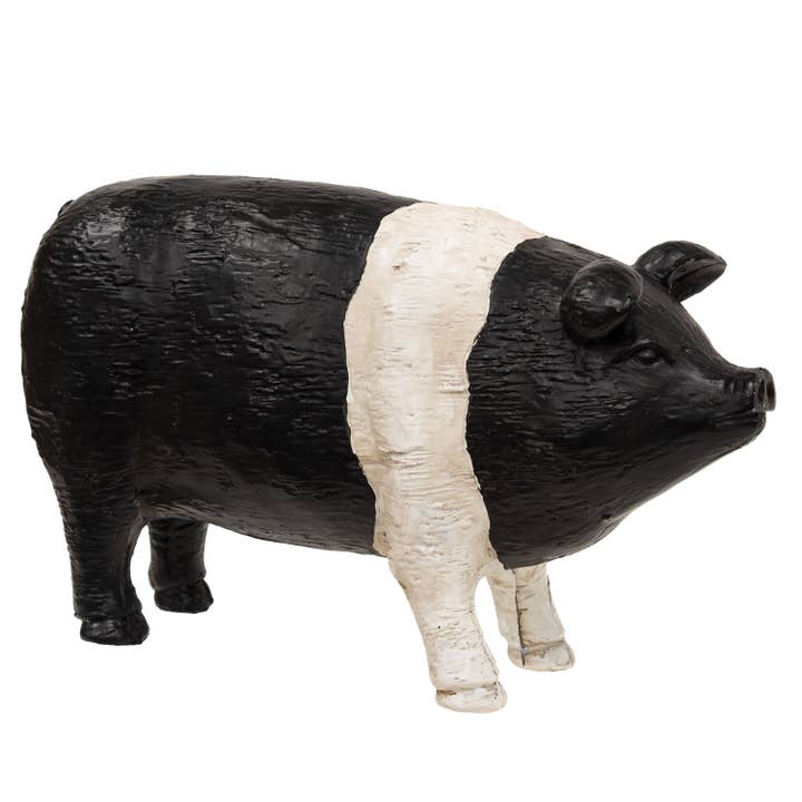 Cerdo de resina con aspecto tallado en blanco y negro para venta al por mayor de The Hearthside Collection