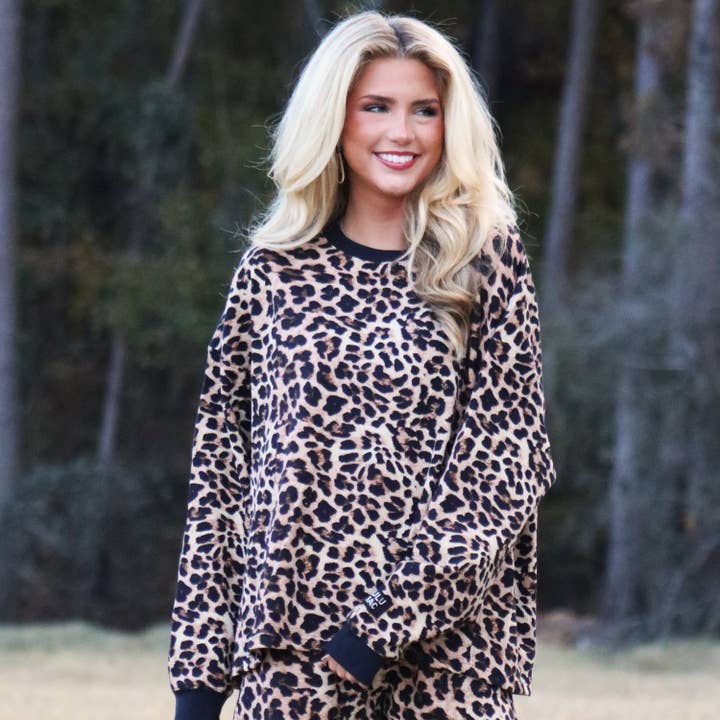 LM-WAFFLE LONGSLEEVE TOP-LEOPARD for wholesale by Girlie Girl Originals