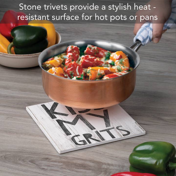 CounterArt/Highland Home/Thirstystone/CoasterStone - Wholesale Trivet - Kiss My Grits Decorative Heat Tolerant Ceramic Stone Trivet
