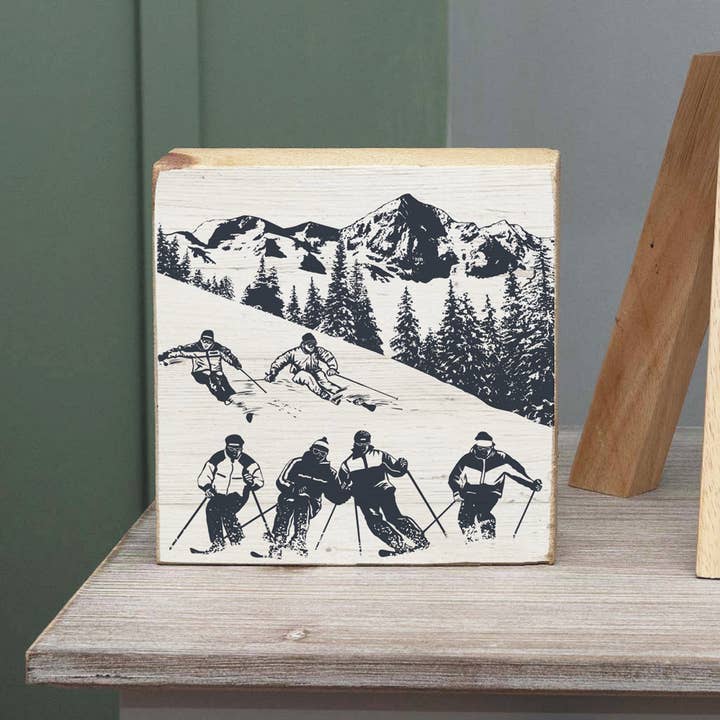 Retro Ski Run Decorative Wooden Block for wholesale by Rustic Marlin