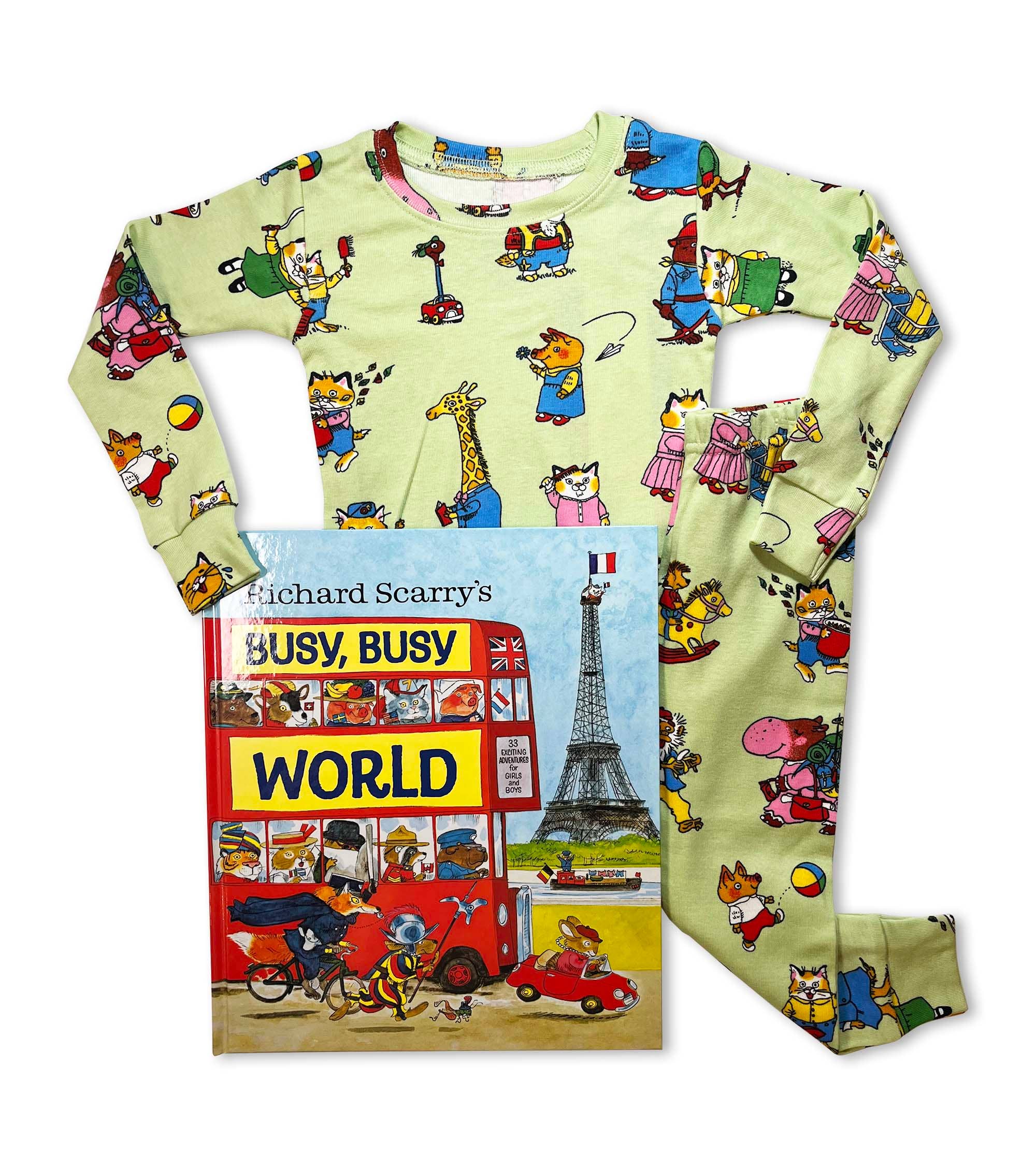 Books to Bed - Vente Haut et bas de pyjama – enfant - Ensemble de pyjama avec livre - Le Monde très occupé de Richard Scarry1