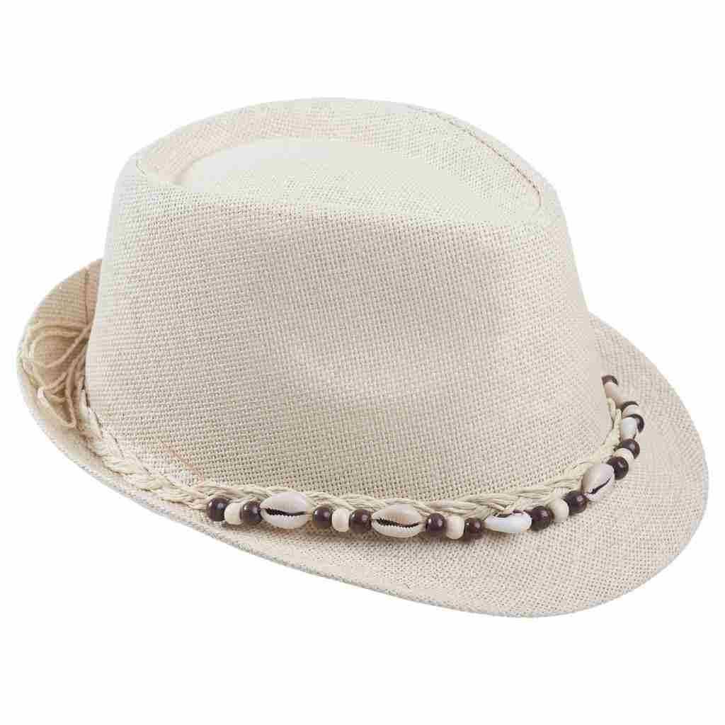 Creaciones Meng - Vendita all'ingrosso Cappello di paglia - Donna - Cappello fedora con dettaglio di conchiglie e perline0