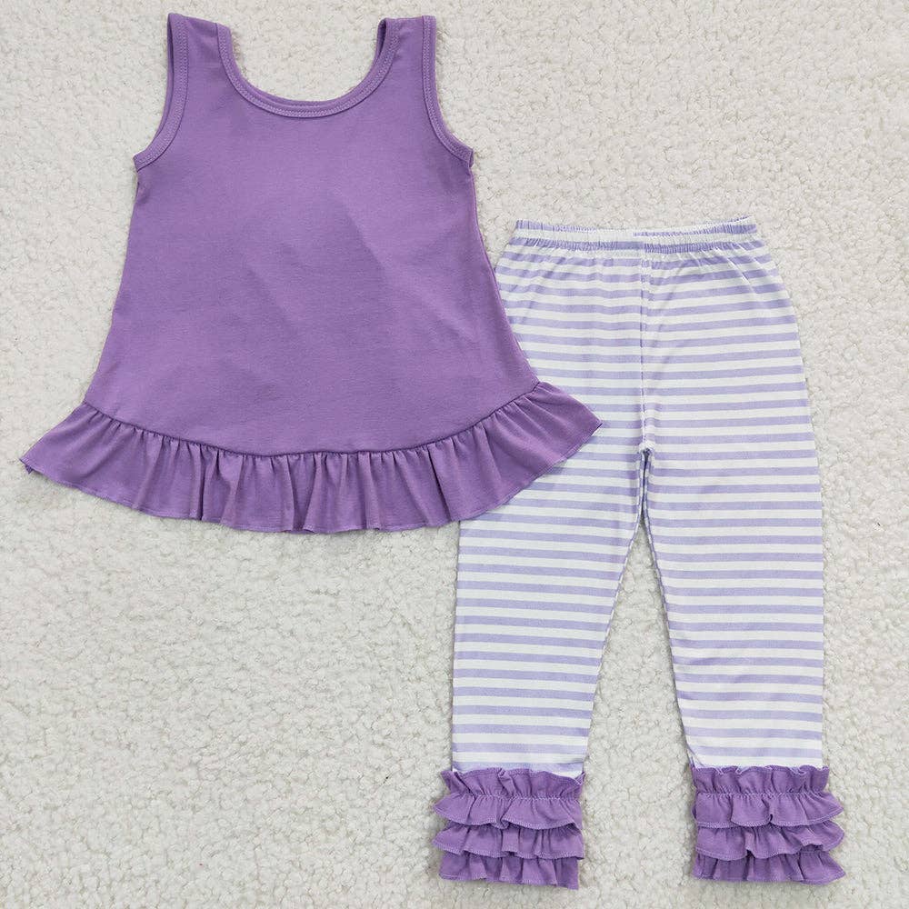 Aier Wholesale - Wholesale Top & Leggings Set - Kids - Baby Girls Lavender Tunic Stripe Legging Pants Clothes Sets1