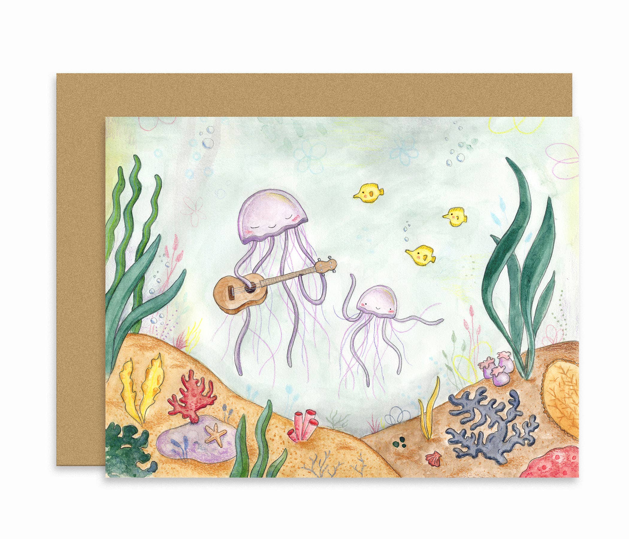 Lindsay Blevins Illustration - Wholesale Everyday Greeting Card - Ukulele Jellyfish Card