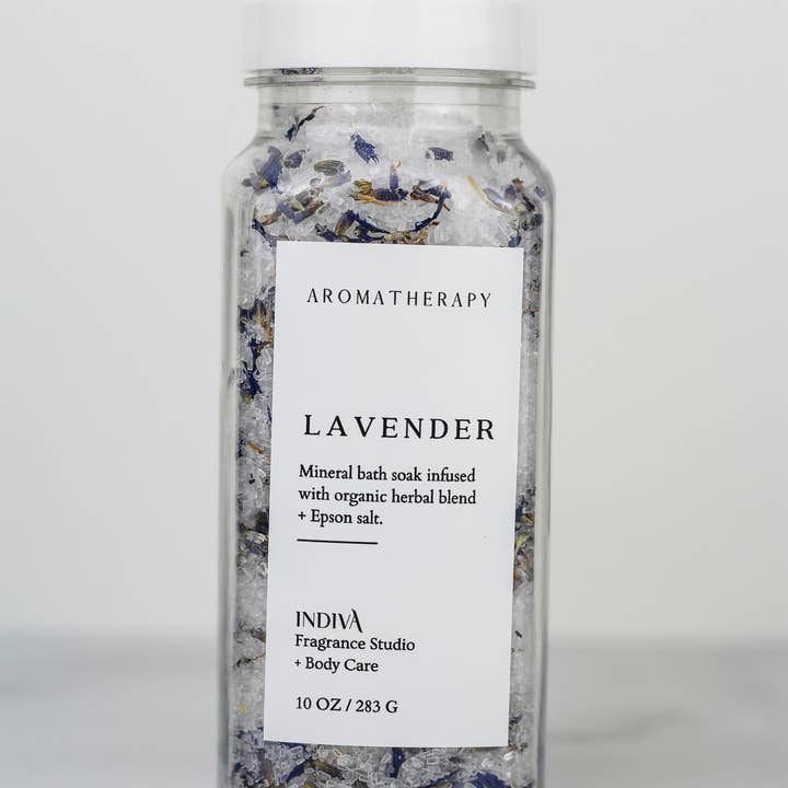 Organic Lavender Bath Soak | 8oz Glass Jar for wholesale by Indiva Fragrance Studio