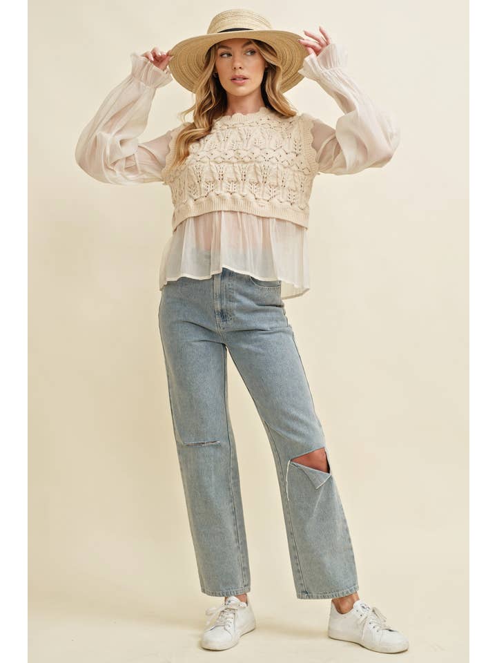 Cloud Ten - Wholesale Knit Top - Women's - CSW11746A - CROCHET LAYERED TOP