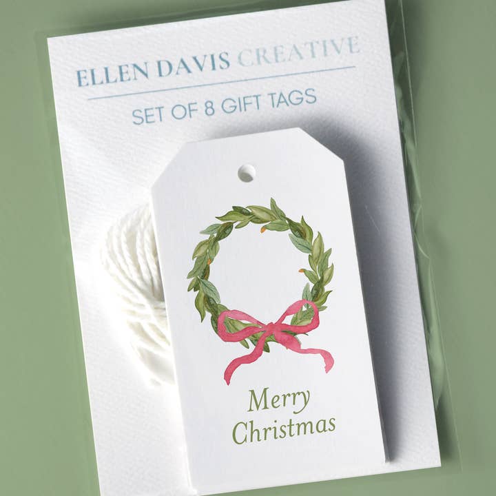 Ellen Davis Creative - Wholesale Gift Tag - Magnolia Wreath Gift Tags | Set of 8