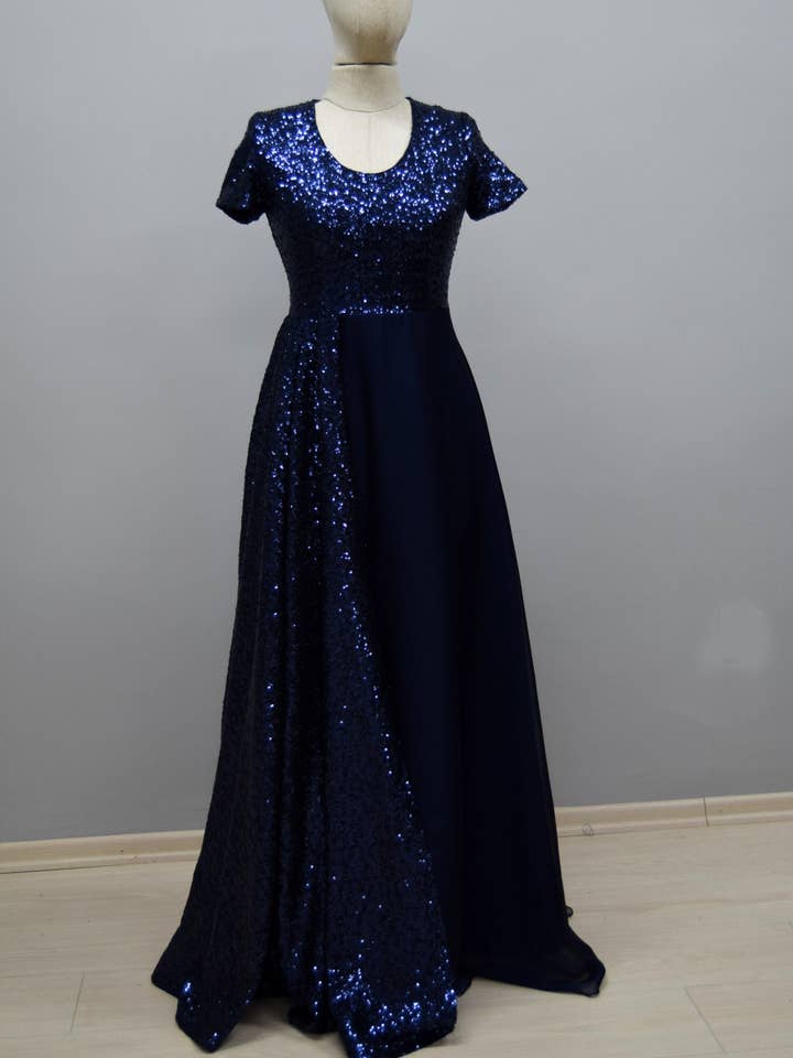 Silk Georgette/Chiffon With Top Navy Blue Sequin for wholesale by Modayladans