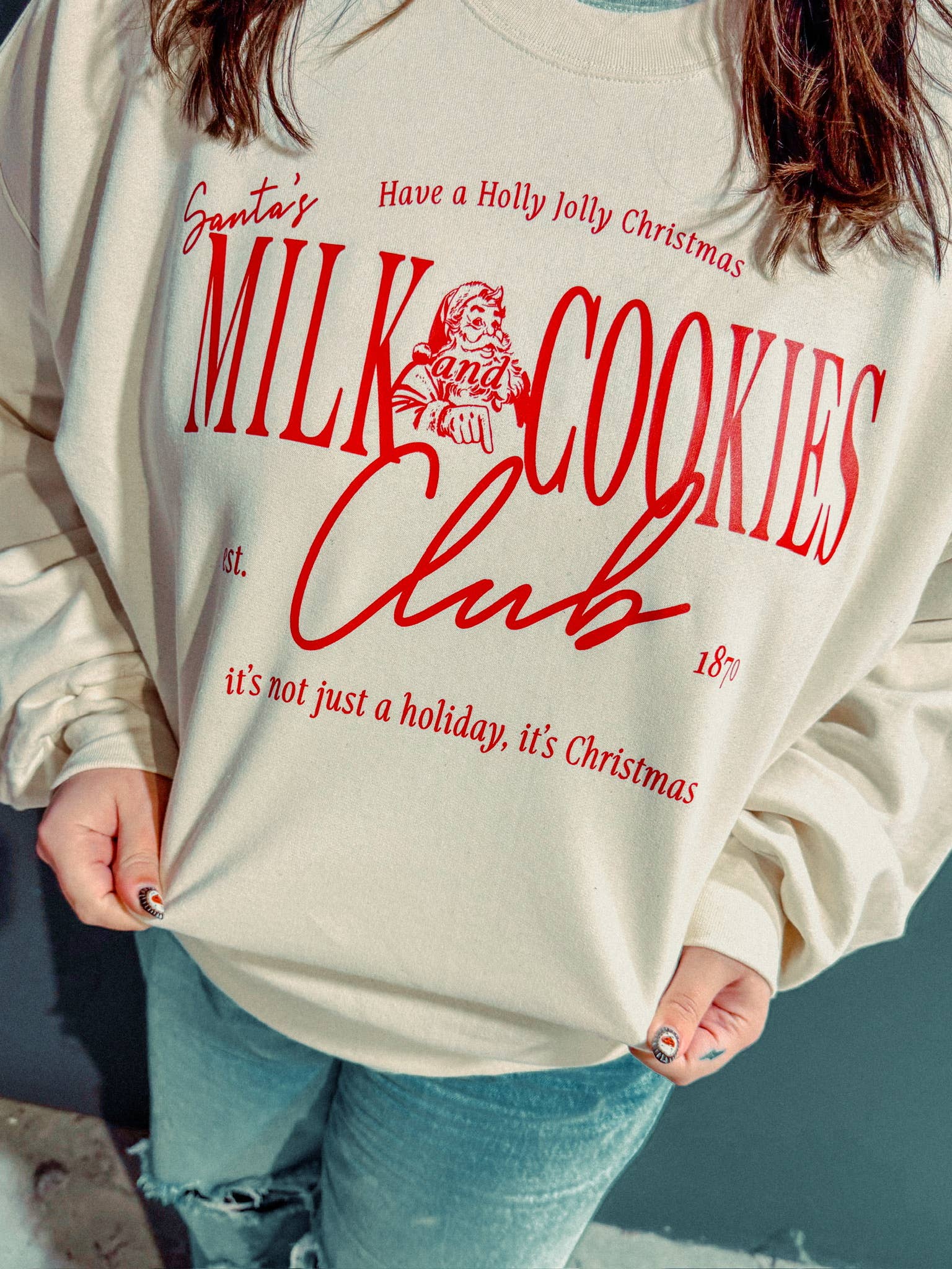 The Clandestine Underground - Vendita all'ingrosso Felpa stampata - Unisex - Club del Latte & Biscotti, Felpa Natalizia in Cotone Anni '907