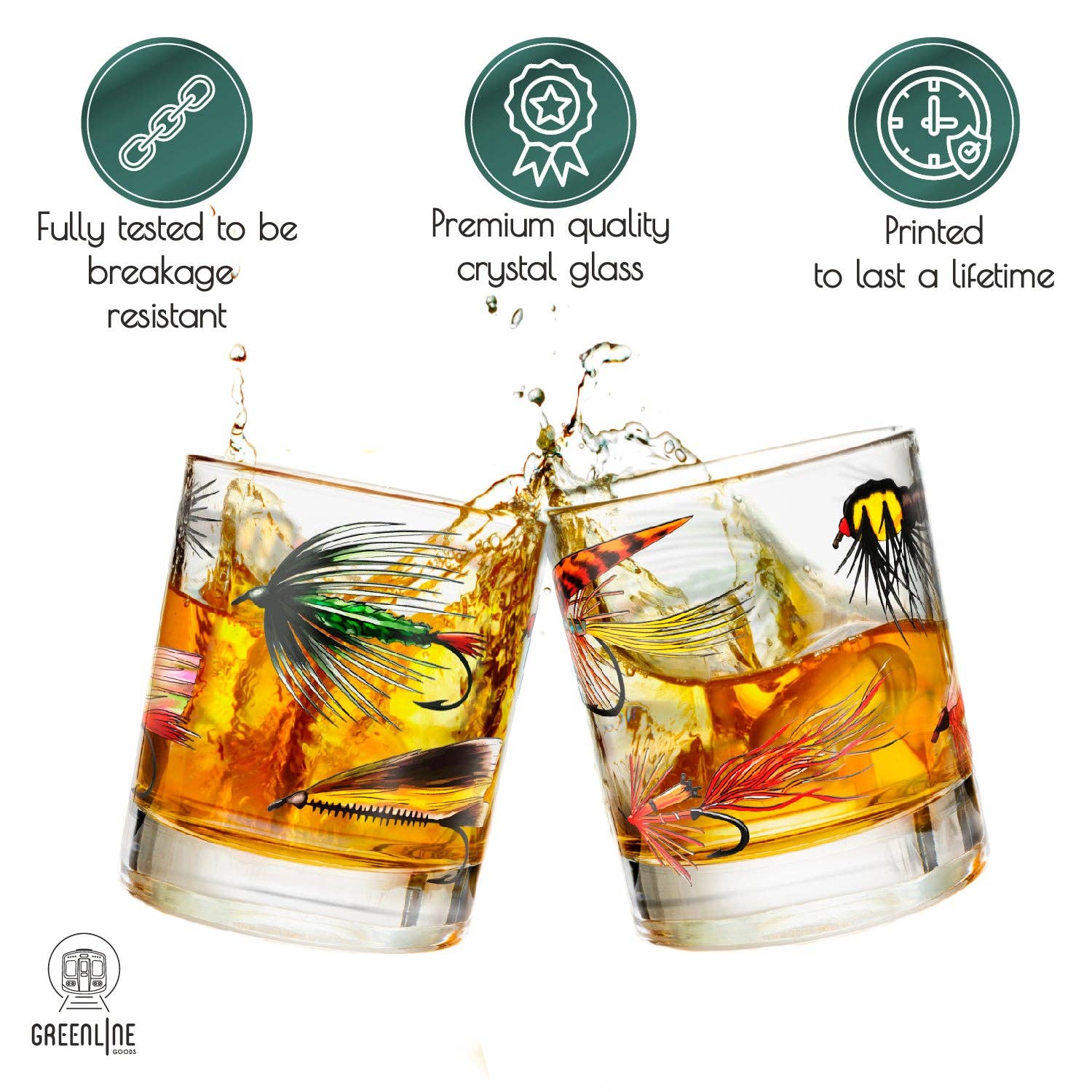 Greenline Goods - Wholesale Cocktail/Liquor Glass - Fly Fishing Lures Whiskey Glass Set1