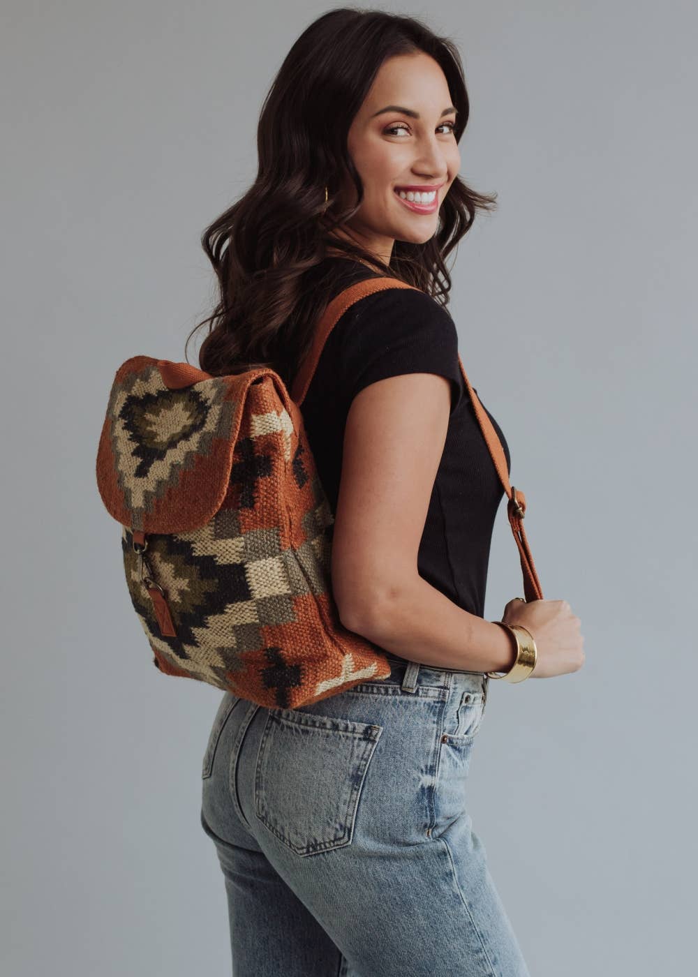 Panache Apparel Co. - Wholesale Backpack - Women's - Orange, Cream, Navy & Green Aztec Backpack4