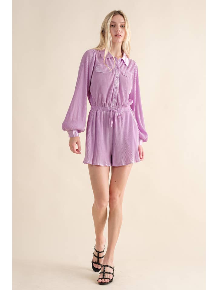 Blue B - Wholesale Romper – Women's - 61136R - Accordion Pleated Collared Romper7