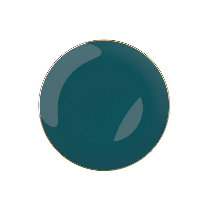Luxe Party - Wholesale Disposable Plate - Round Teal • Gold Plastic Plates | 10 Pack