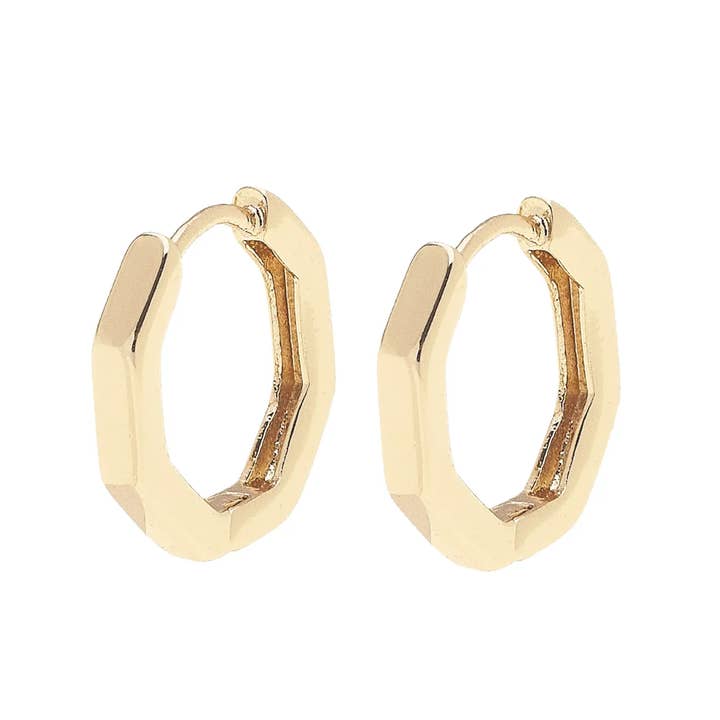Canvas Style - Wholesale Hoop Earrings - Tai Octagonal Mini Huggie Hoop Earrings in Shiny Gold