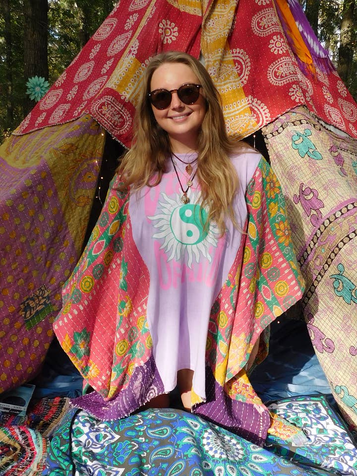 Reworked Kantha Poncho for wholesale by Little Hippie Chick