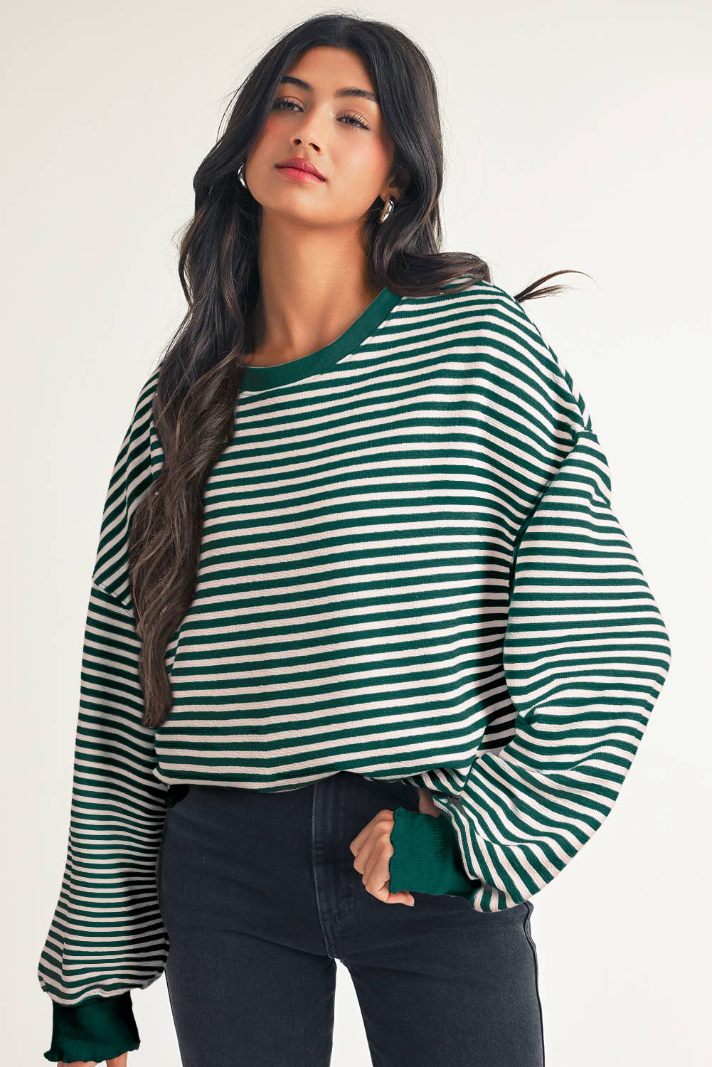 Little Daisy Closet - Wholesale Blouse - Women's - LDC Stripe Long Sleeve Drop Shoulder Top4