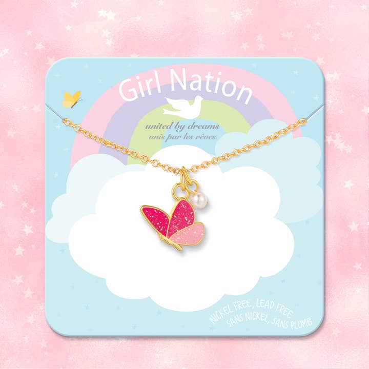 Girl Nation - Wholesale Kids Necklace - Kids - Sweet Petite Necklace- Glitter Butterfly Dreams