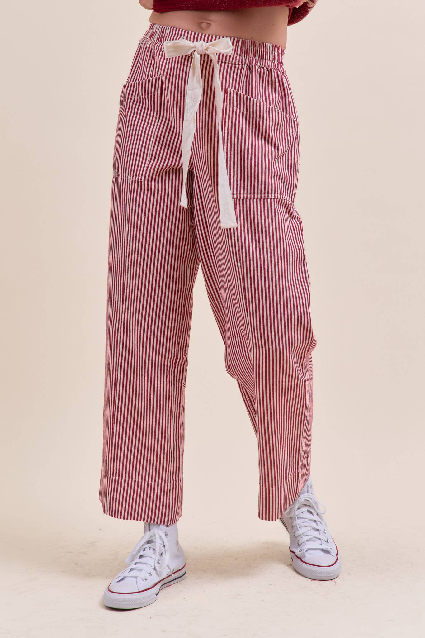 Black Offwht Stripe STRIPED WIDE LEG PANTS MP4461 for wholesale on Faire9