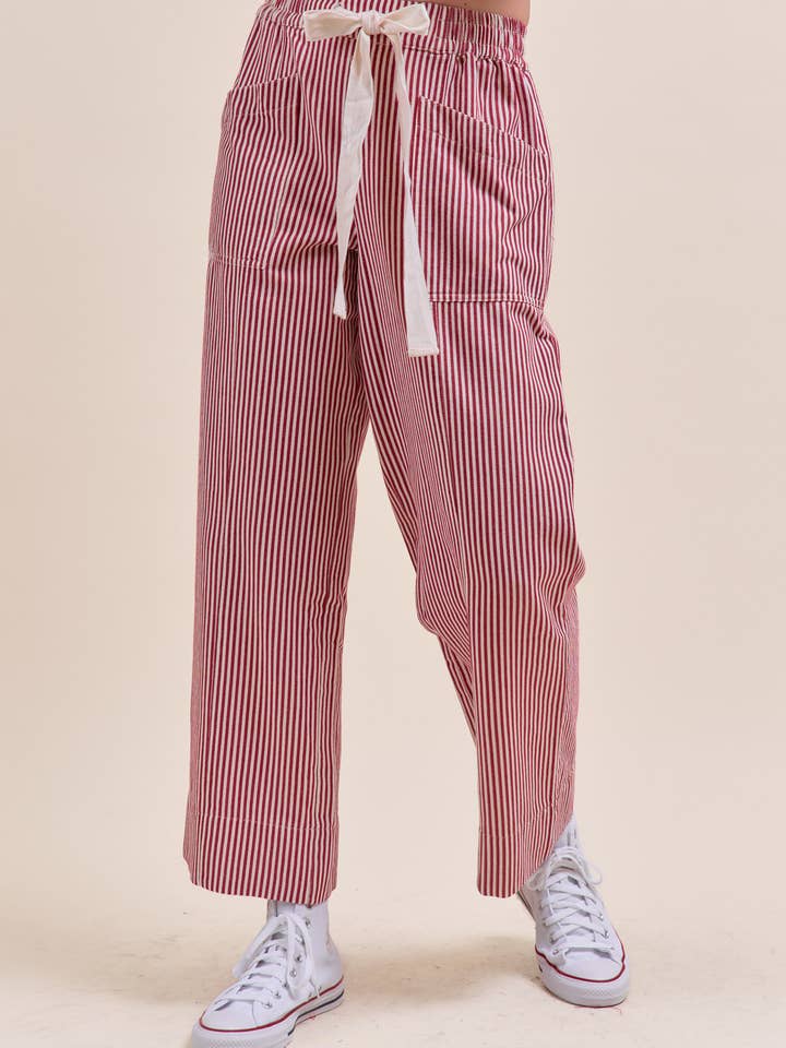 Black Offwht Stripe STRIPED WIDE LEG PANTS MP4461 for wholesale on Faire9