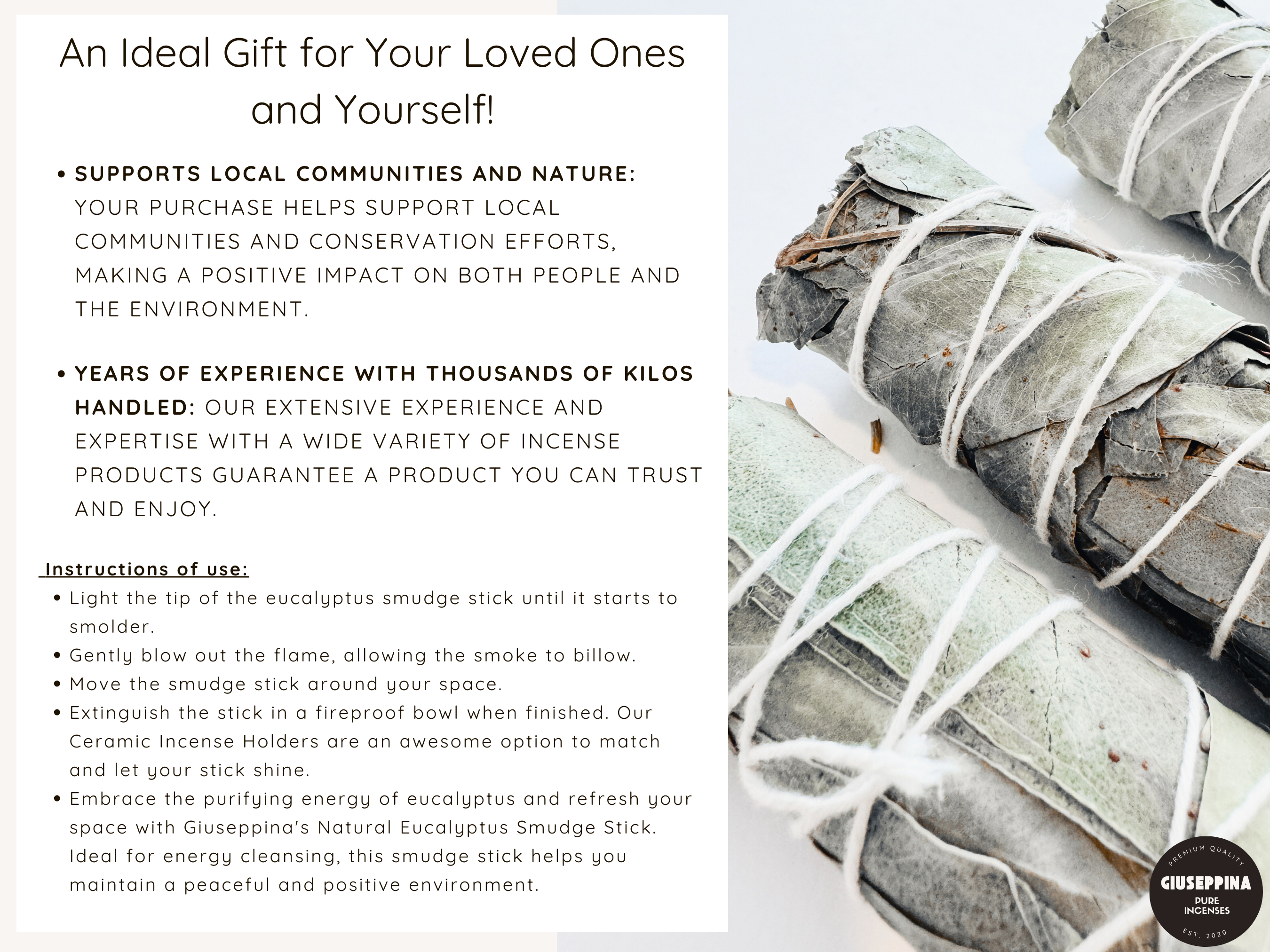 Giuseppina Shop – wholesale Salviabunt – Eukalyptus och Sage Rökelsepinne – Naturlig Rening2