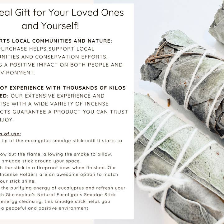 Giuseppina Shop - Wholesale Sage Bundle - EUCALYPTUS SMUDGE STICK - NATURAL INCENSE2