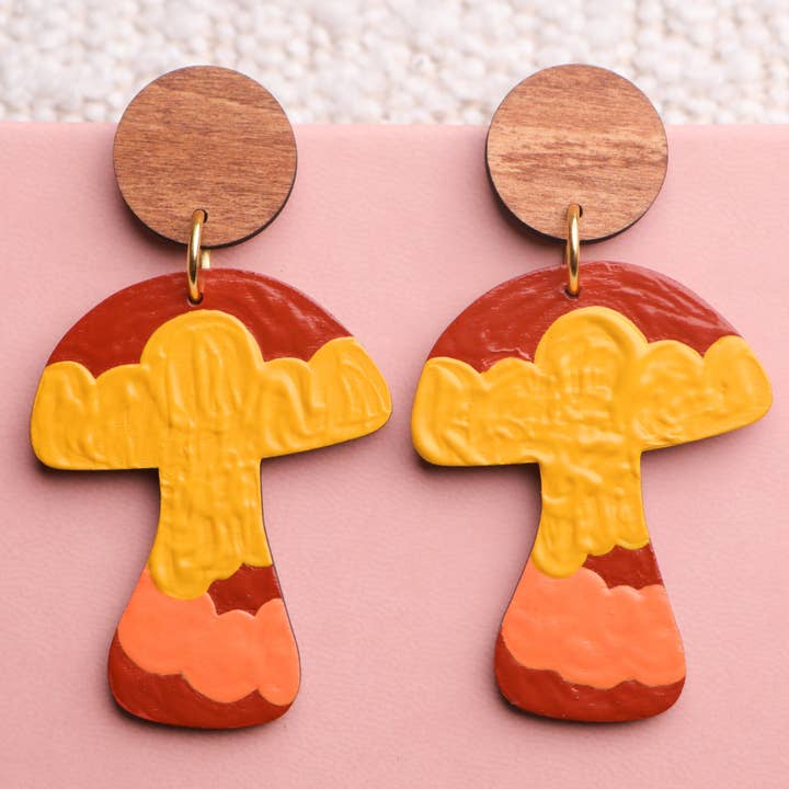 60s Clouds Mushroom Earrings for wholesale by Mushroom Menagerie