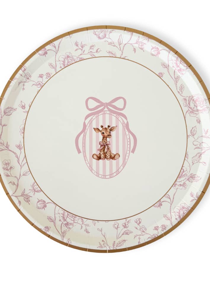 Baby Shower Toile Giraffe Plush Salad Plate, 12pcs for wholesale by Josi James