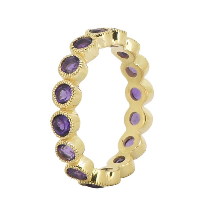 Tiramisu - Wholesale Multi-Stone Ring - Amethyst 14k Gold Over Silver Eternity Band Ring