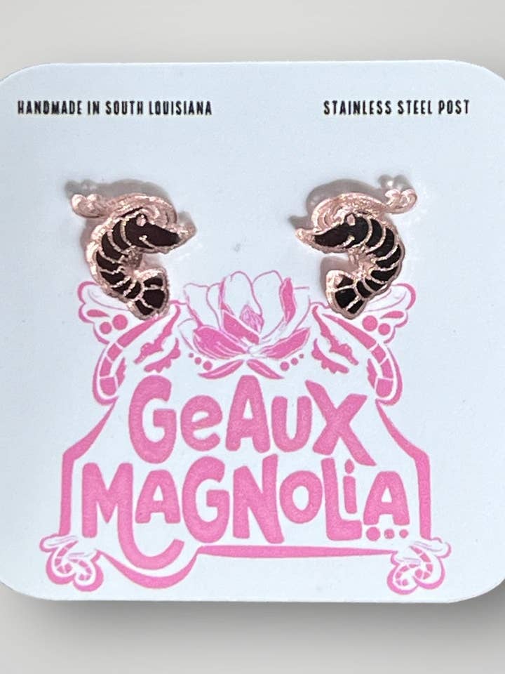 Shrimp Rose Gold Earrings Coastal for wholesale by Geaux Magnolia