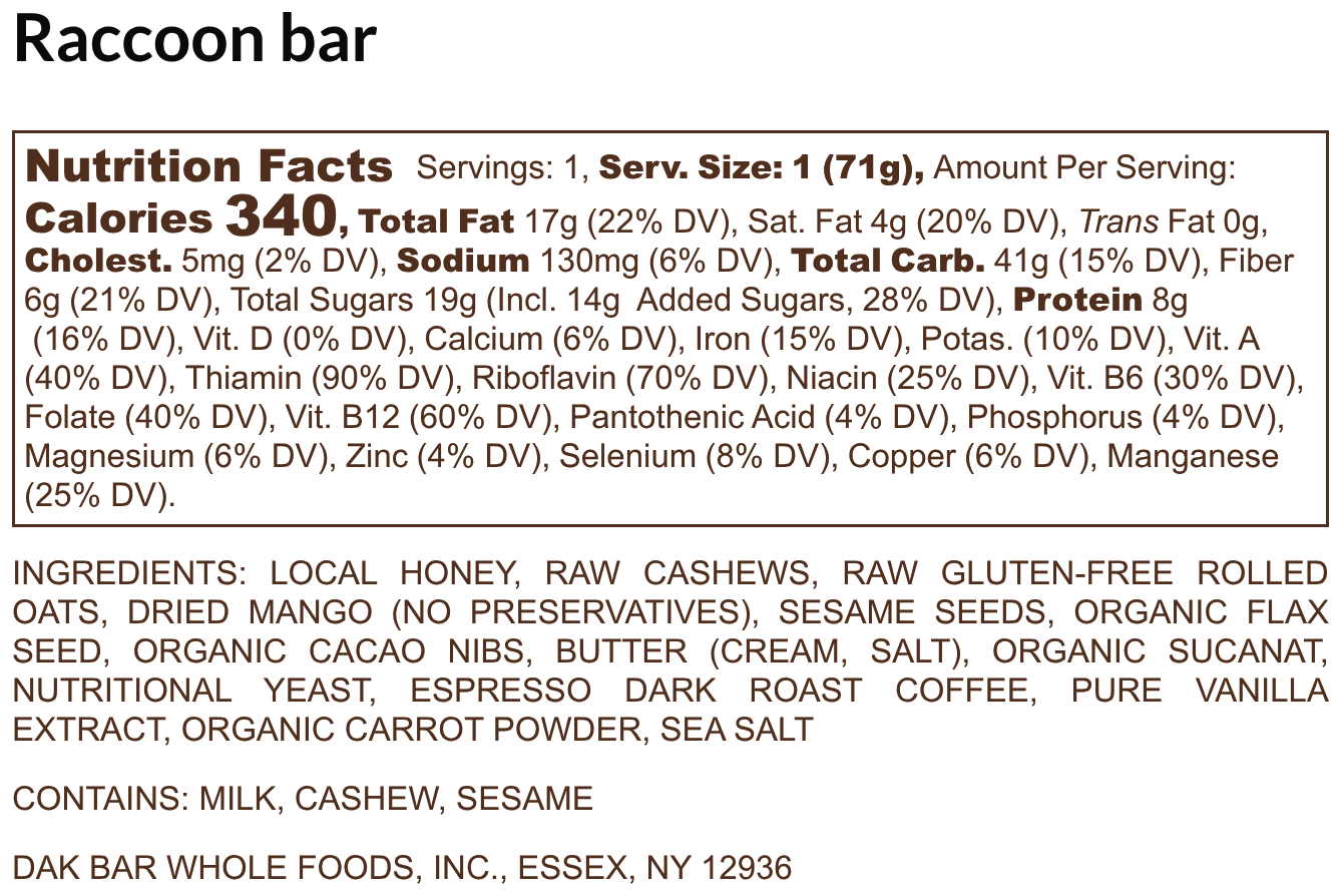 Dak Bar - Wholesale Snack Bar - Raccoon Bar - Cashew, Mango, Cacao, & Coffee Bean Snack Bar3