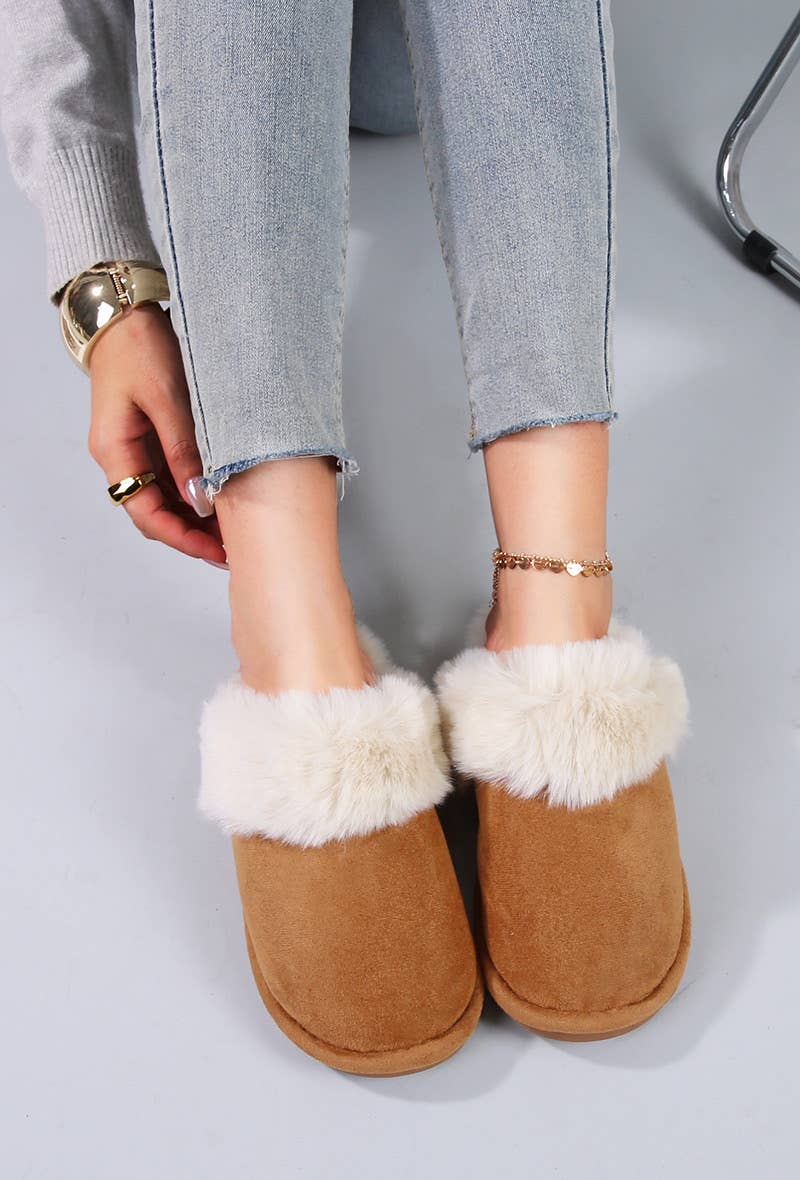 BELLICY / Cink-me - Wholesale Mules - Women's - LL500-2, Flat faux suede mules with faux fur trim3