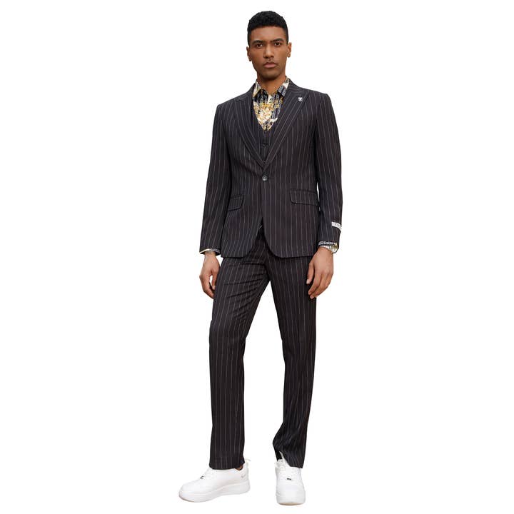 Suits America - Wholesale Suit Set - Men's - Stacy Adams Mens Suit 3pc w/ Reversible Paisley Vest, Black