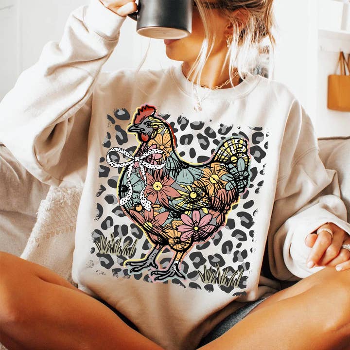 Checkerboard Wildflower Chicken Shirt, Coquette Chicken Tee for wholesale by NVC Ecommerce LLC