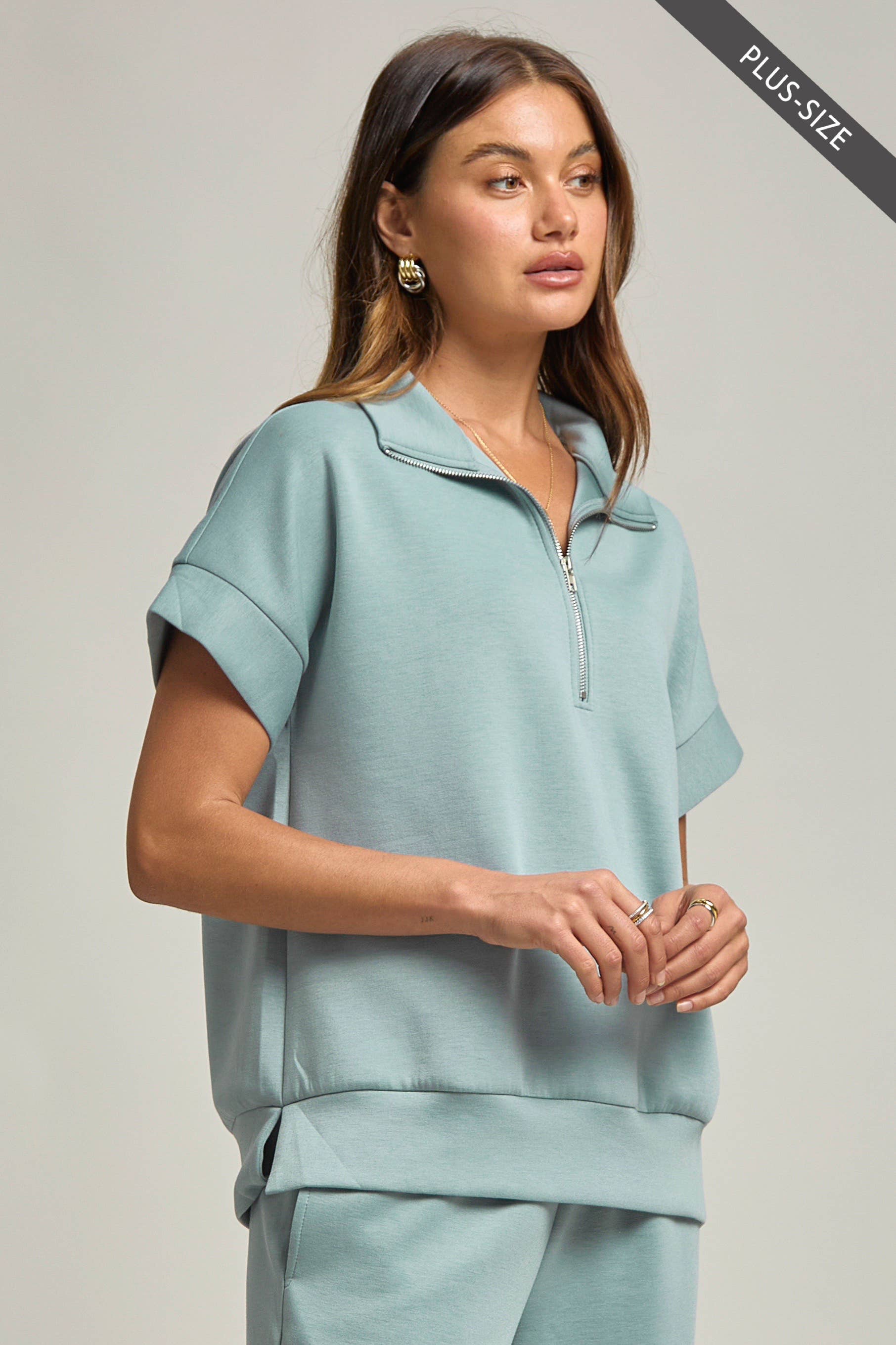 Dear Scarlett - Wholesale Lounge Set - Women's - PLUS SIZE Quarter Zip + Pants Modal Set TRVSET-CATALINAP20