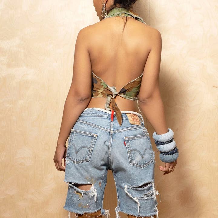 MB FASHION CAMO Cropped Sleeveless Vest with Tie Back 9185LY for wholesale on Faire17