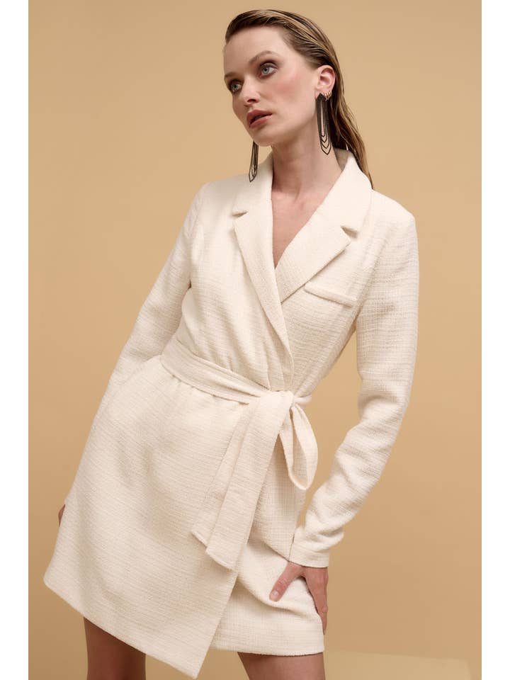 Promesa USA - Wholesale Dress - Women's - Tweed Notch Lapel Collar Belted Mini Dress