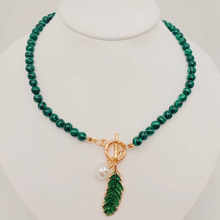 Mio Queena - Wholesale Pendant/Charm Necklace - Leaf-shaped Pendant Malachite Necklace Bracelet