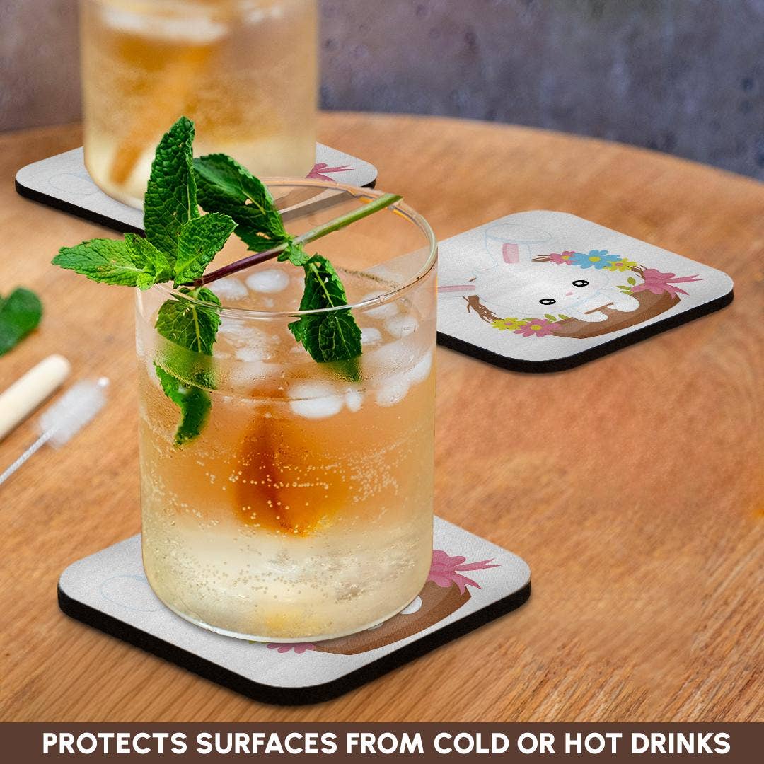 3dRose - Wholesale Coasters - 3dRose, Cute White Easter Bunny In An Easter Basket Illustration, Coaster9