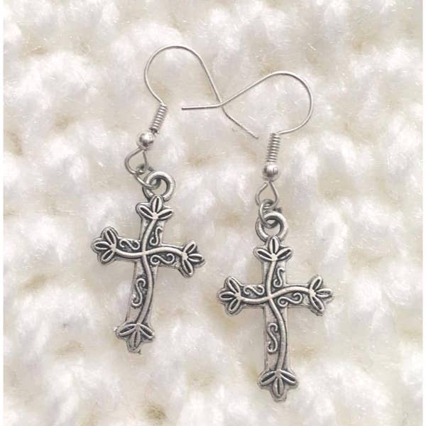 Antique Floral Cross Earrings for wholesale by Saving Grace Boutique