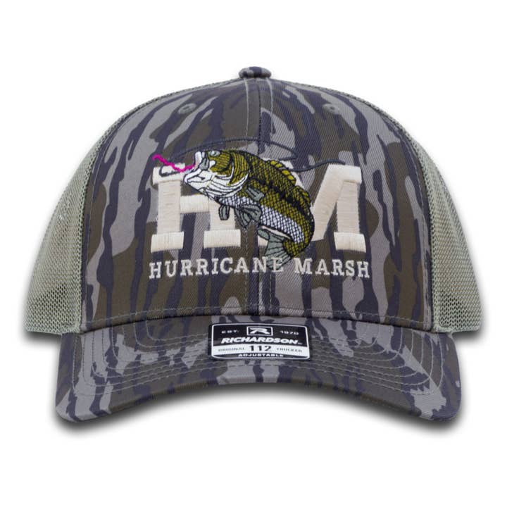 O Boné Bass Mossy Oak Bottomland Richardson 112 por atacado de Hurricane Marsh Outfitters