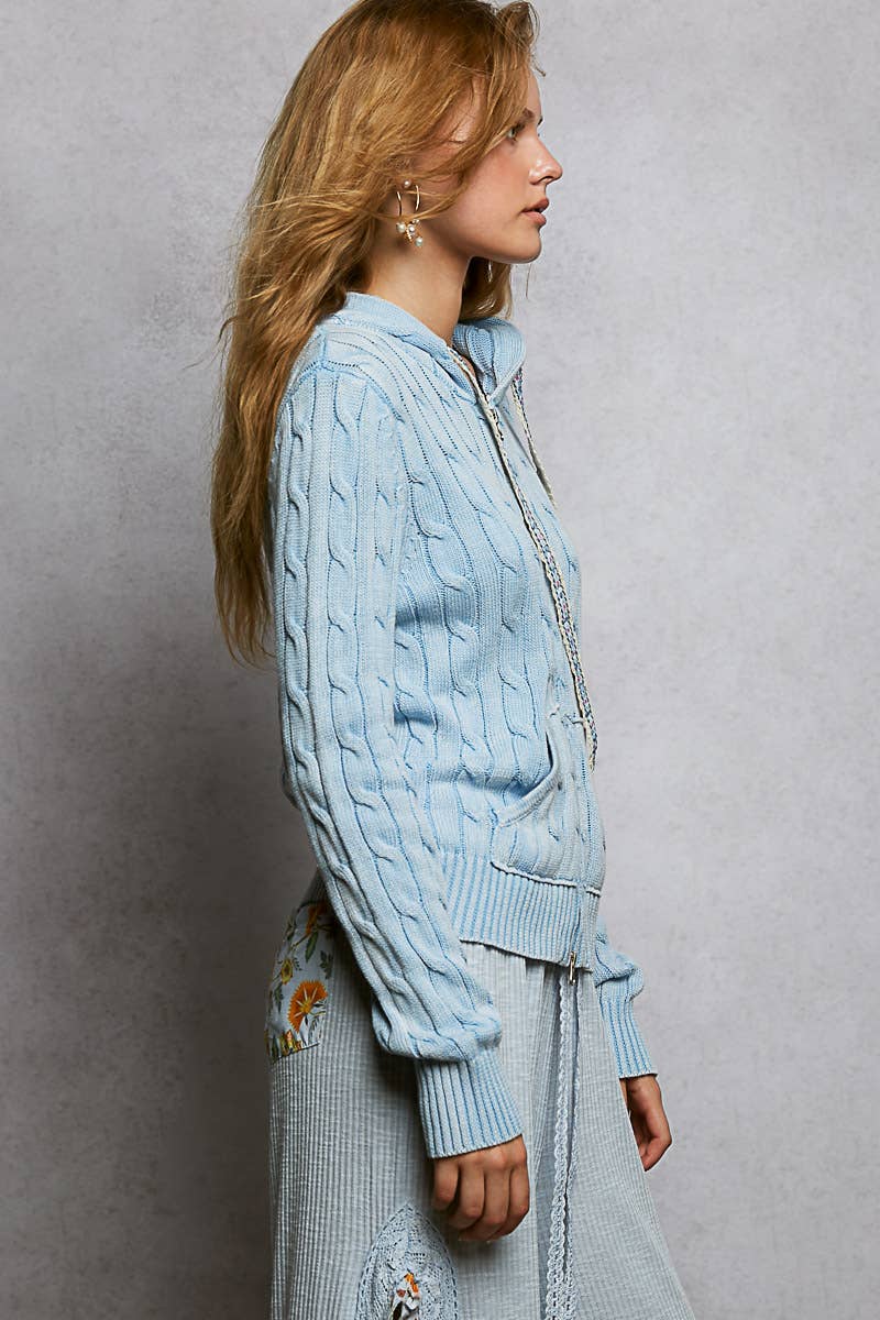 Pol Clothing - Wholesale Hoodie - Women's - Full Sleeve Solid Acrylic Sweater Hoodie Zip Up Knit Top64