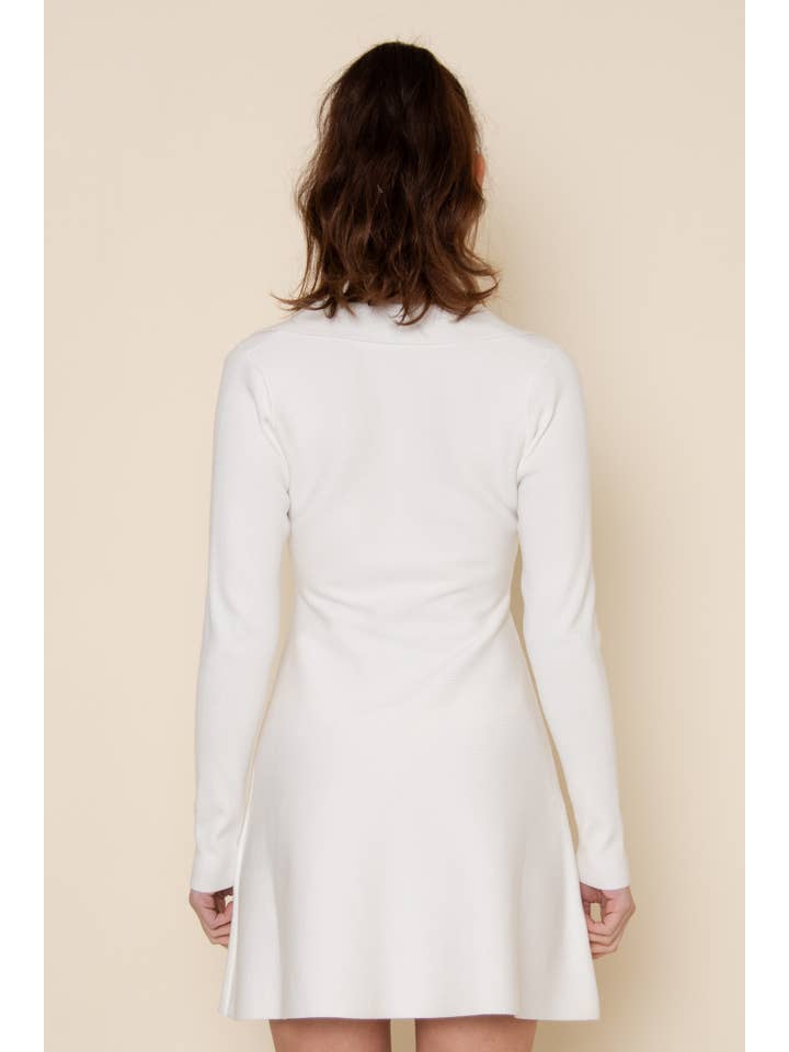 Fore Collection - Wholesale Dress - Women's - MINIMALIST V NECK LONG SLEEVE KNIT MINI DRESS-DI10363FO10