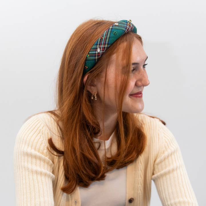 Headbands of Hope | One Purchased One Donated - Wholesale Fashion Headband - Women's - Classic Padded Headband - Green Plaid Gems5