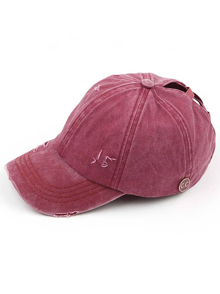 C.C Washed Denim Criss-Cross Pony Cap for wholesale by Hana