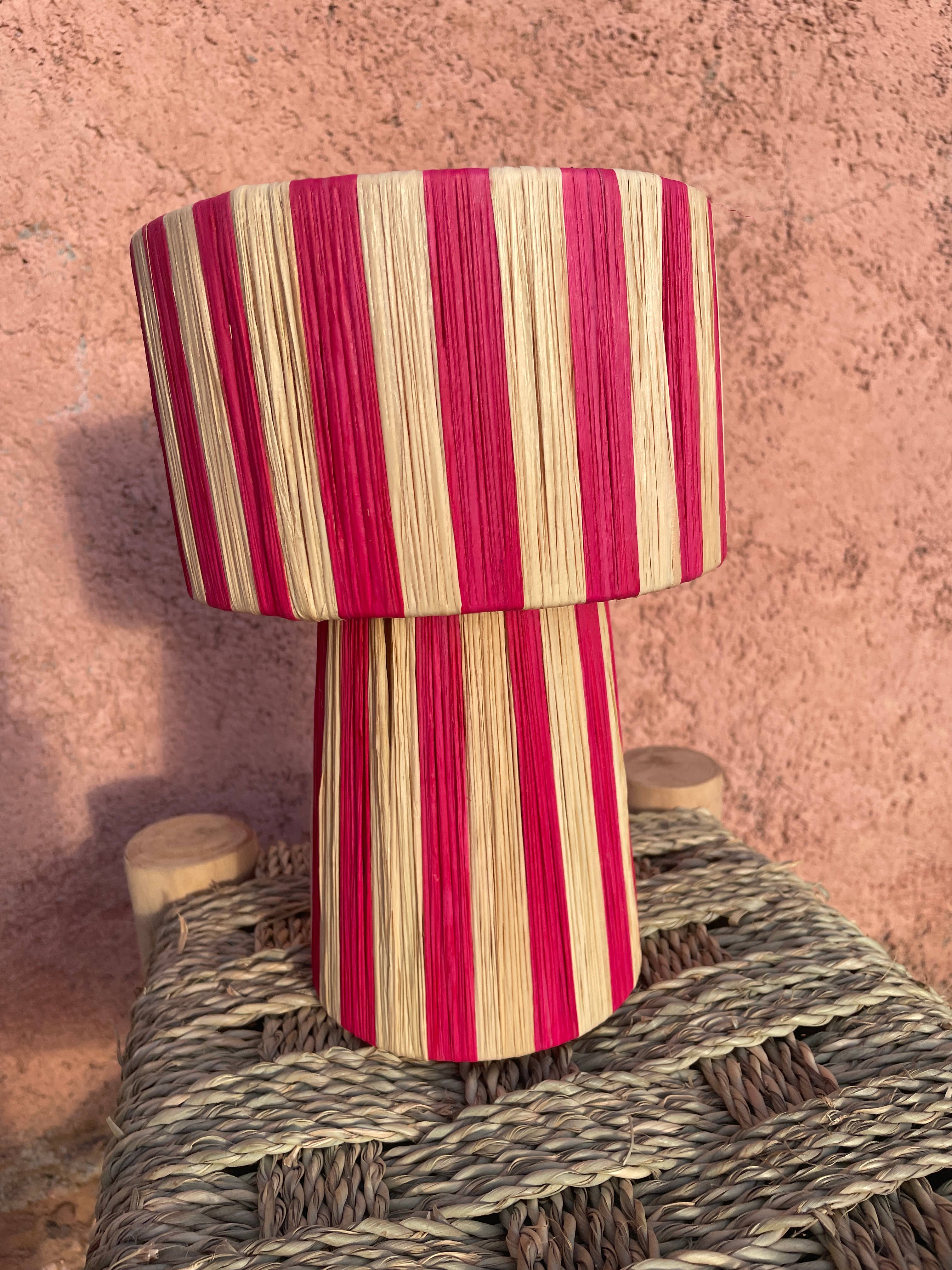 bazarifinagh - Wholesale Lamp Shade - Handmade Raffia Table Lamp Shade in Beige and Pin Boho Lamp
