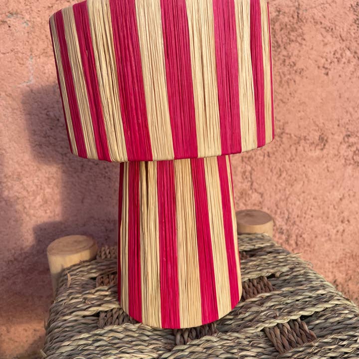 bazarifinagh - Wholesale Lamp Shade - Handmade Raffia Table Lamp Shade in Beige and Pin Boho Lamp 0